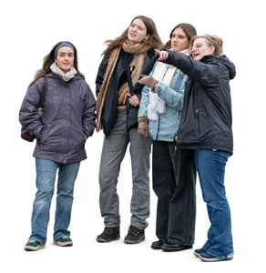 four cut out women in autumn standing and looking at smth