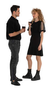 cut out man and woman standing and drinking wine