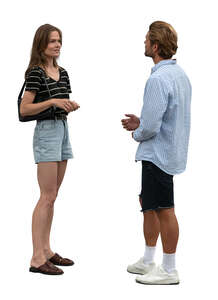 man and woman talking