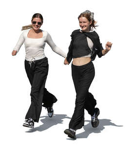 two cut out girls running happily hand in hand