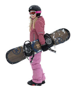 cut out little girl with a snowboard standing