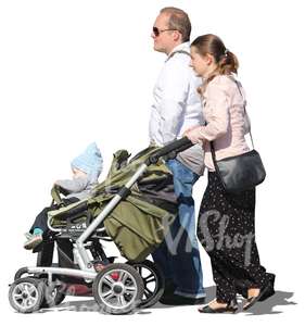 cut out couple pushing a baby carriage