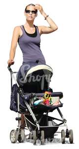 cut out woman standing with a baby carriage