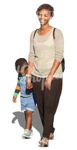 black woman with a child walking and smiling
