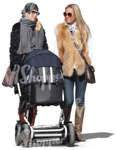 woman and her friend walking a baby together