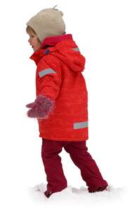 girl in a red winter jacket walking in the snow
