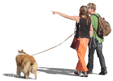 couple walking a dog and pointing at smth - cut out people - VIShopper