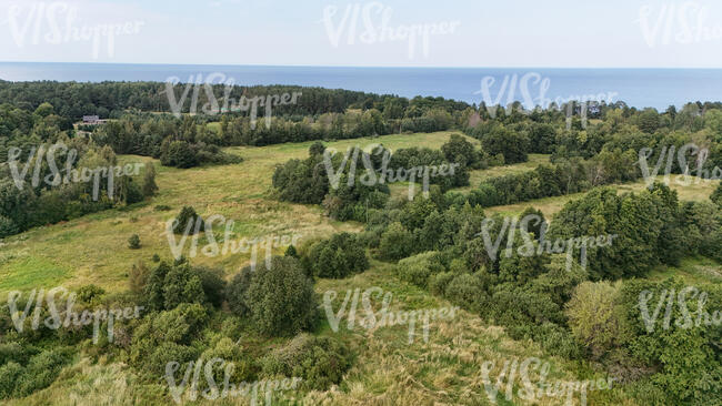 aerial view of wild landscape by the sea