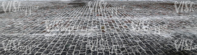 historic pavement with snow