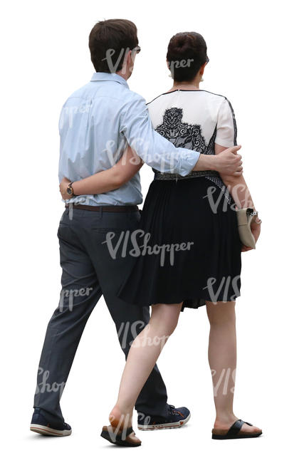 man and woman walking arm in arm