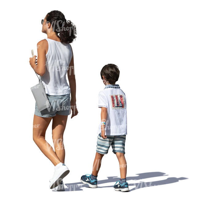 mother and son walking on a summer day