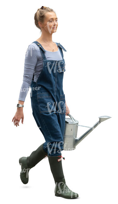 cut out woman walking and carrying a large watering can