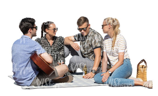 cut out group of friends having a picnic in the park