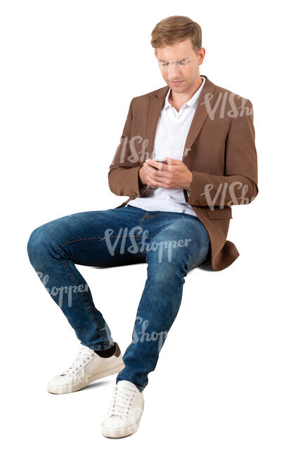 cut out man sitting with a phone in his hand