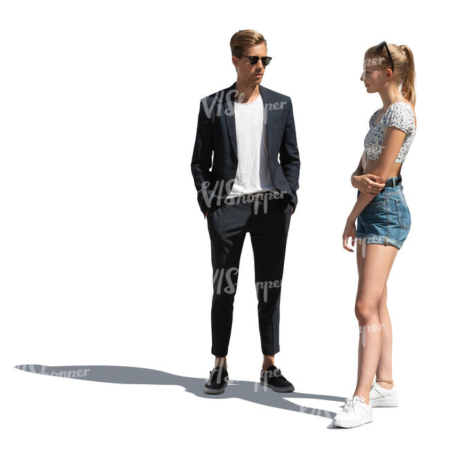 cut out man and woman standing and talking