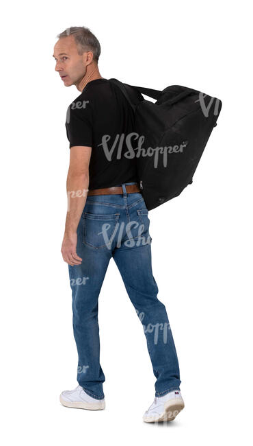 cut out man with a sports bag walking