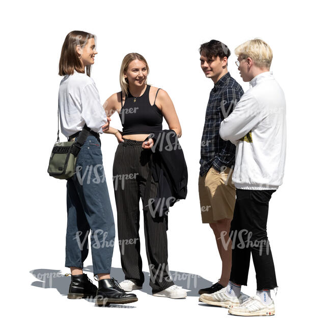 cut out group of four young people standing and talking - VIShopper