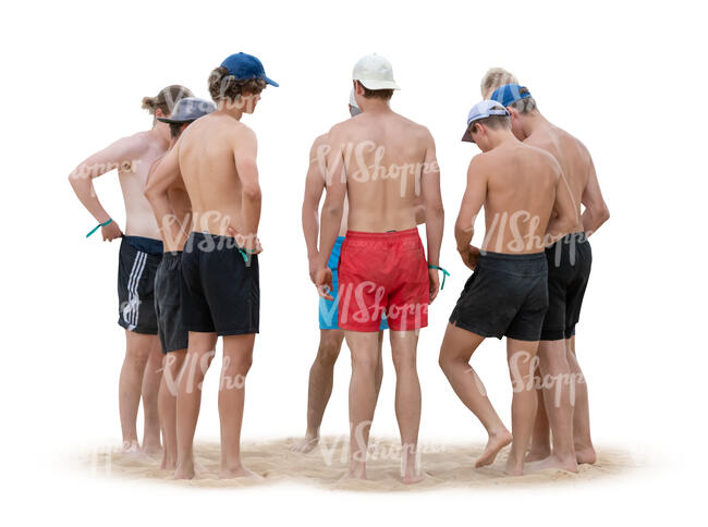 cut out group of young men standing on the beach