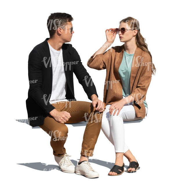 cut out man and woman sitting and talking