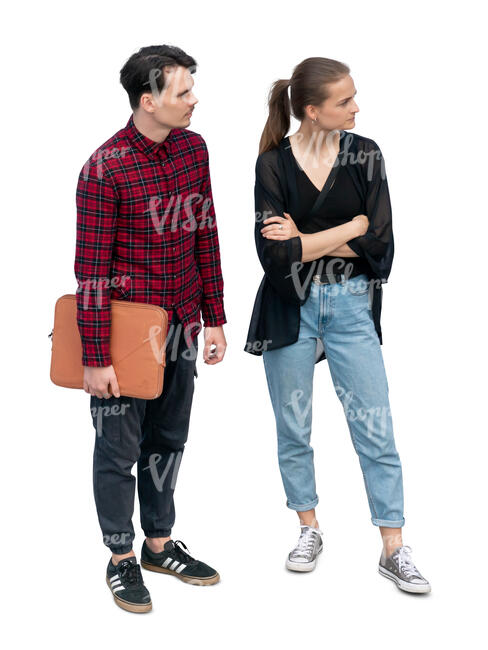 two cut out people standing seen from above