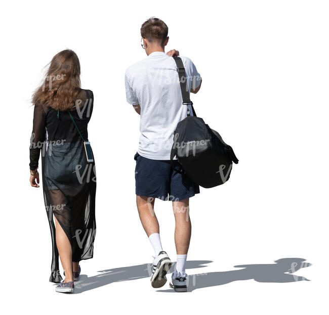 cut out young man and woman walking in summer