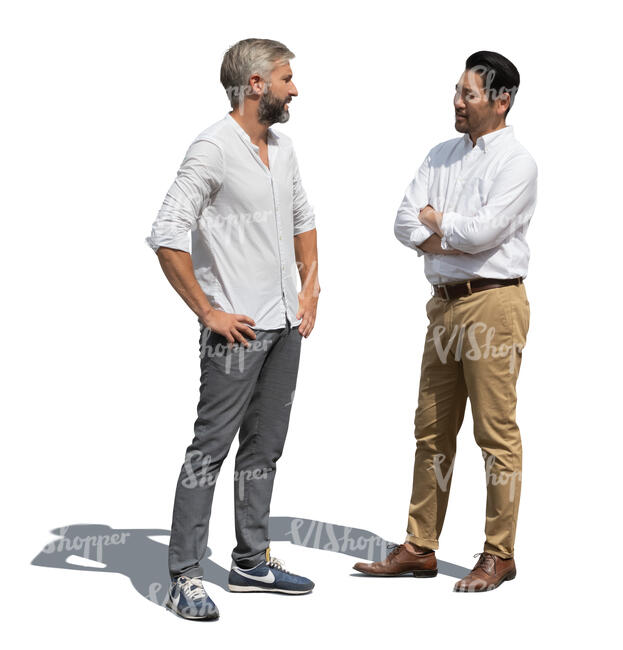 two cut out men standing and talking