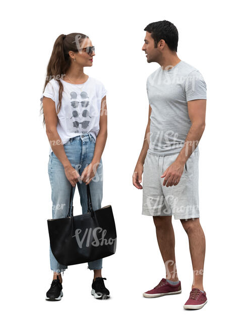 cut out man and woman standing and talking