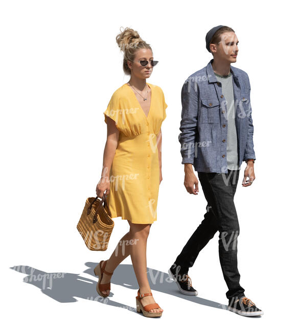 two cut out people walking on a sunny summer day