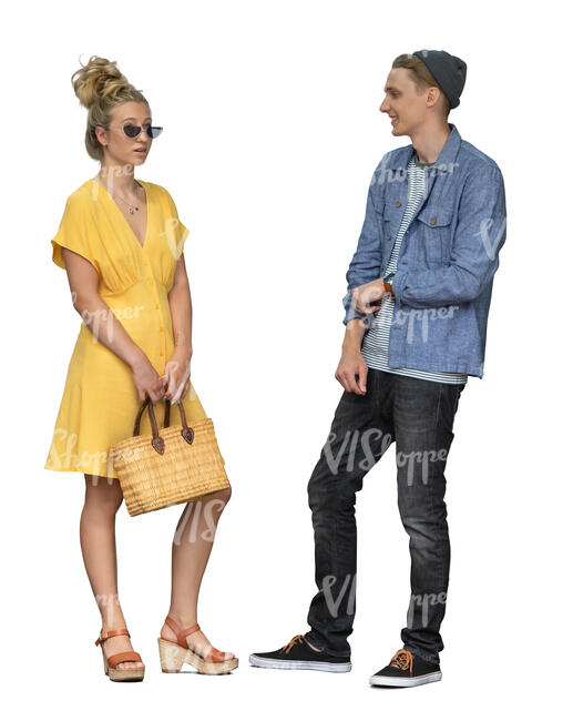 two people standing and talking