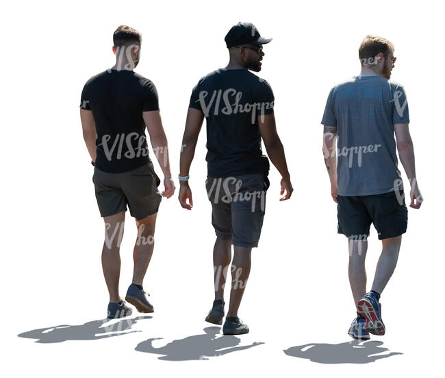 group of backlit men walking