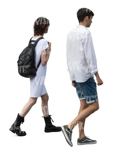 young man and woman walking