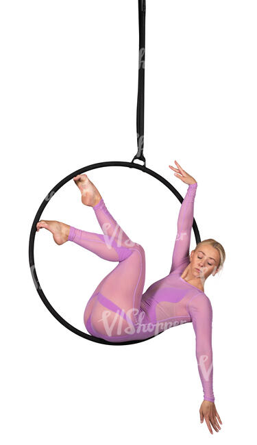 female acrobat performing on an aerial hoop