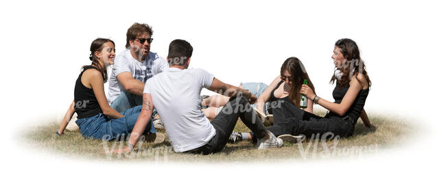 group of young people sitting outside on the grass