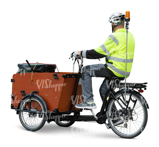 street cleaner rifing a cargo bike 