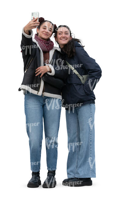 two young women in winter taking a selfie