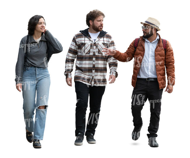 group of three people walking