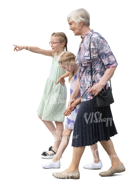 cut out grandmother and granddaughters walking together