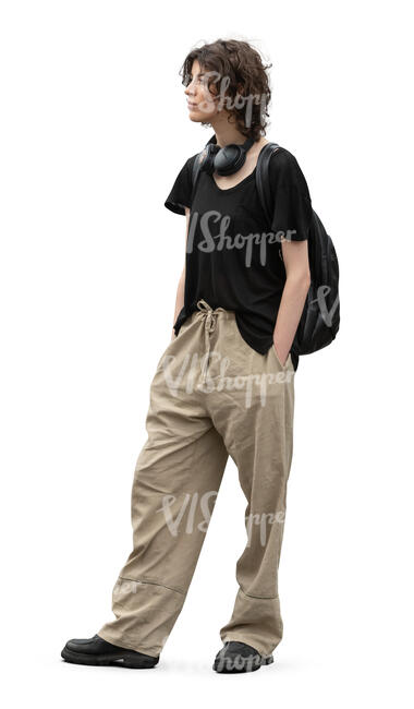 cut out cool young woman standing hands in her pockets