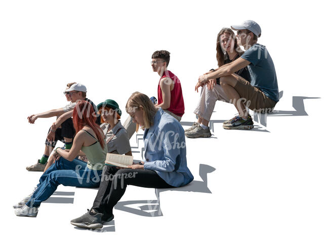 cut out group of teenagers sitting on the stairs