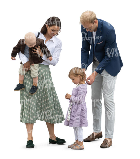 cut out young family with two kids standing