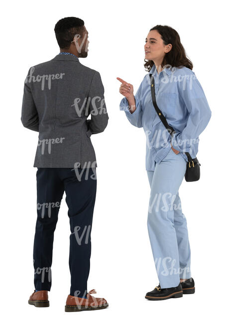 cut out man and woman talking