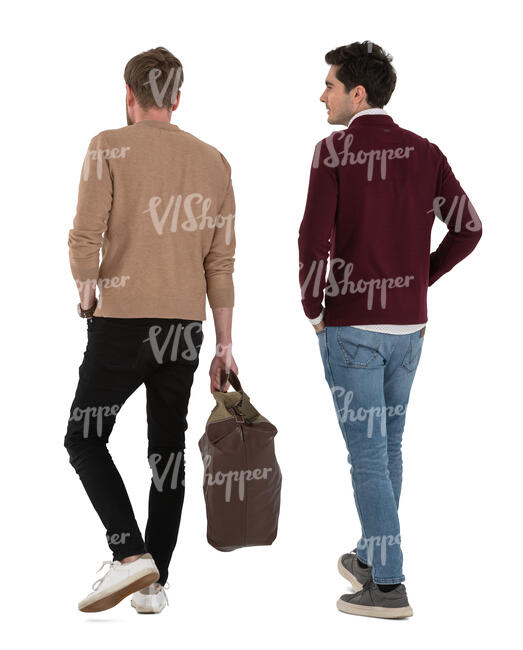 two cut out men walking