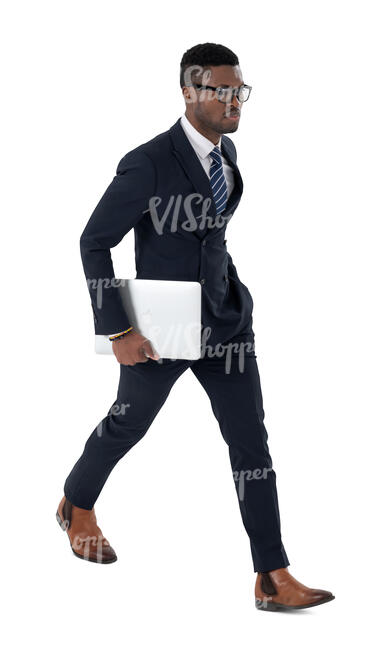 top view of a black businessman walking hastily