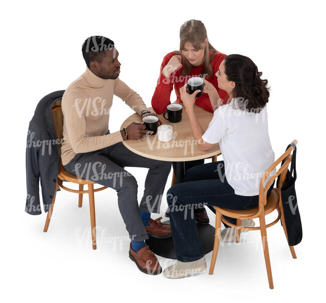 top view of a group of friends sitting in a coffeeshop