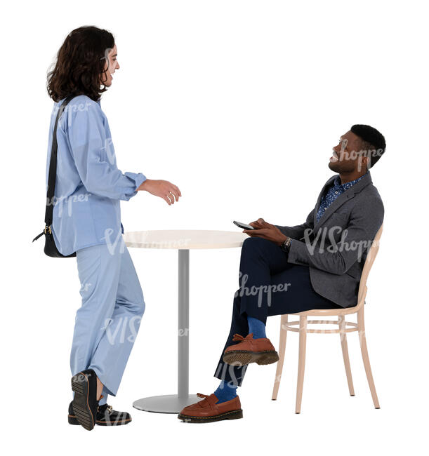 cut out woman standing and talking to a friend