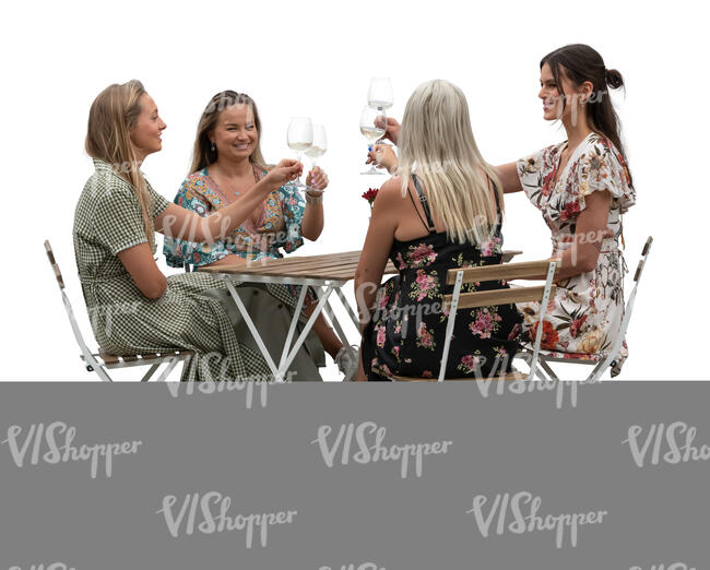 cut out group of women drinking wine in a restaurant