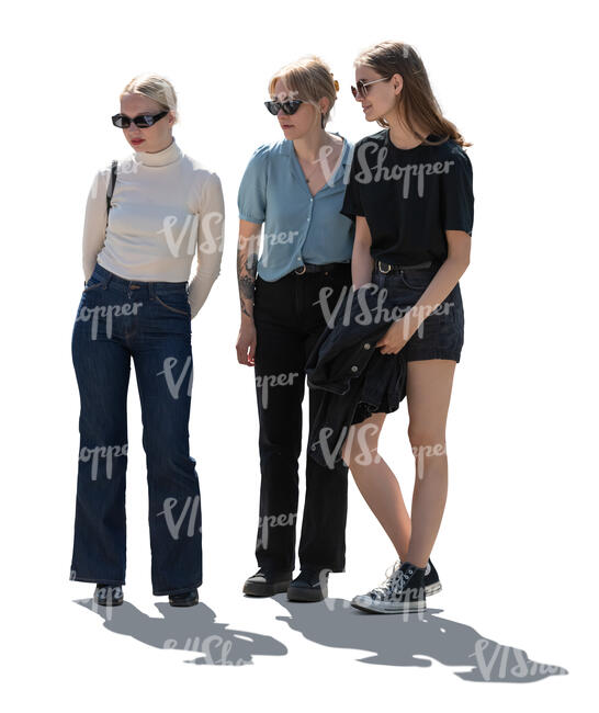 cut out backlit group of women standing and looking at smth