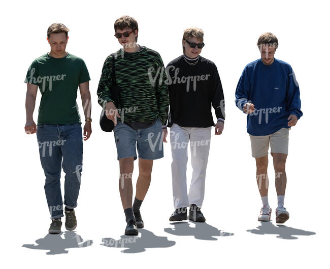 cut out backlit group of young men walking