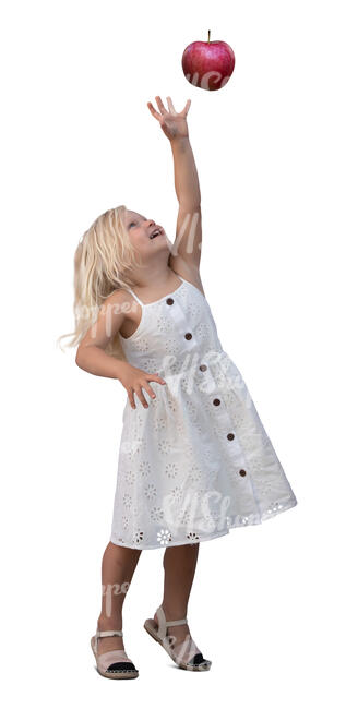 cut out little girl in a white dress reaching for an apple