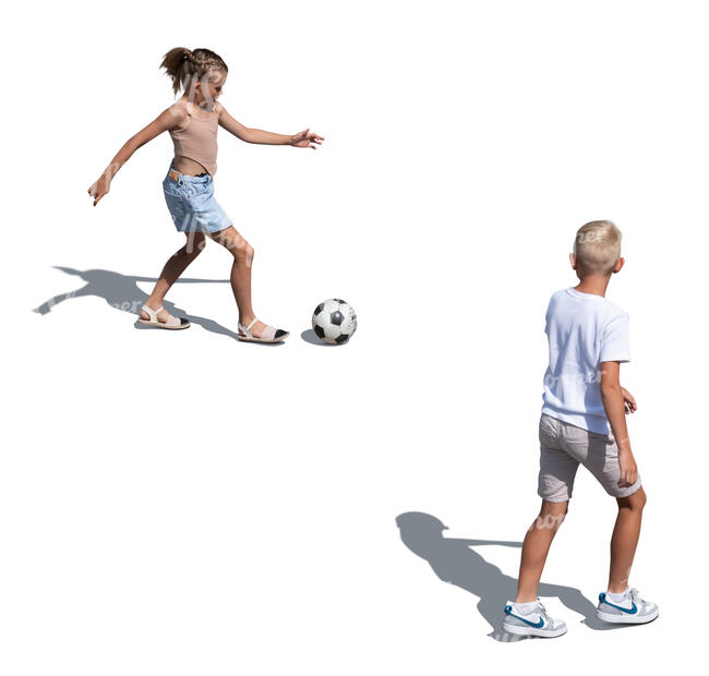 cut out top view of two children playing football